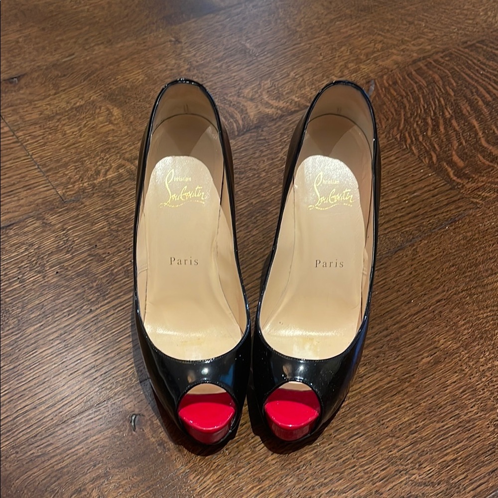 Christian Louboutin Black and Red Peep Toe Heels